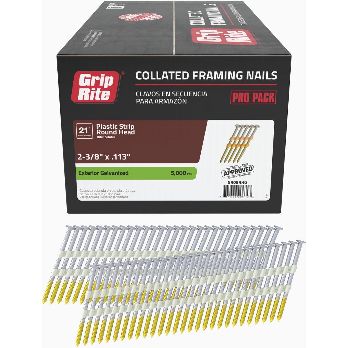 Grip-Rite 2-3/8 In. x 0.113 In. 21 Deg. Hot Galvanized Ring Shank Collated Framing Nails (5000 Ct.) Grip-Rite 2-3/8 In. x 0.113 In. 21 Deg. Hot Galvanized Ring Shank Collated Framing Nails (5000 Ct.)