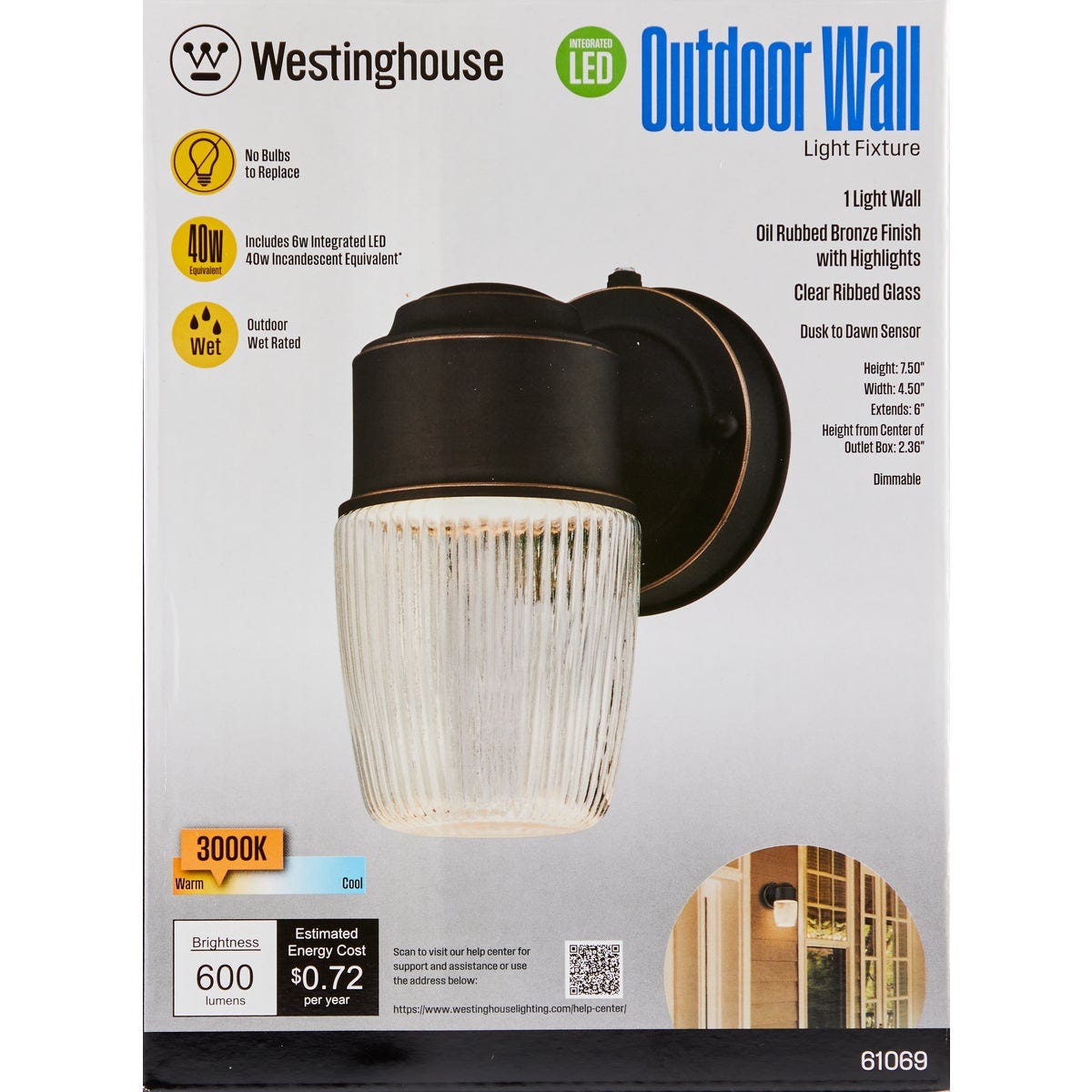 Westinghouse 1-Light Oil Rubbed Bronze Dusk to Dawn LED Outdoor Wall Fixture - photo 2