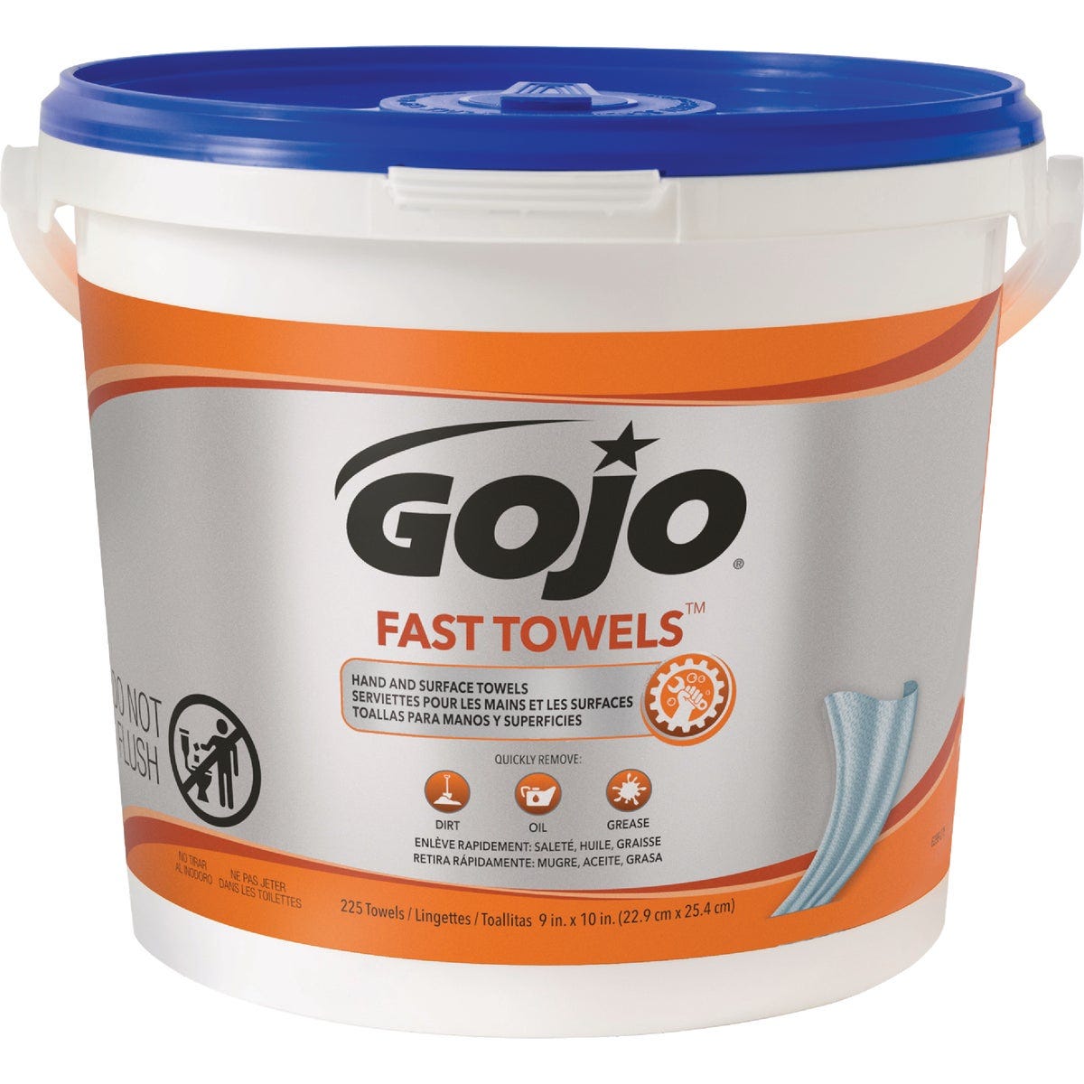 GOJO FAST TOWELS, Fresh Citrus Scent, 225 Count Large Multi-Purpose Single Textured Wet Towel Bucket GOJO FAST TOWELS, Fresh Citrus Scent, 225 Count Large Multi-Purpose Single Textured Wet Towel Bucket