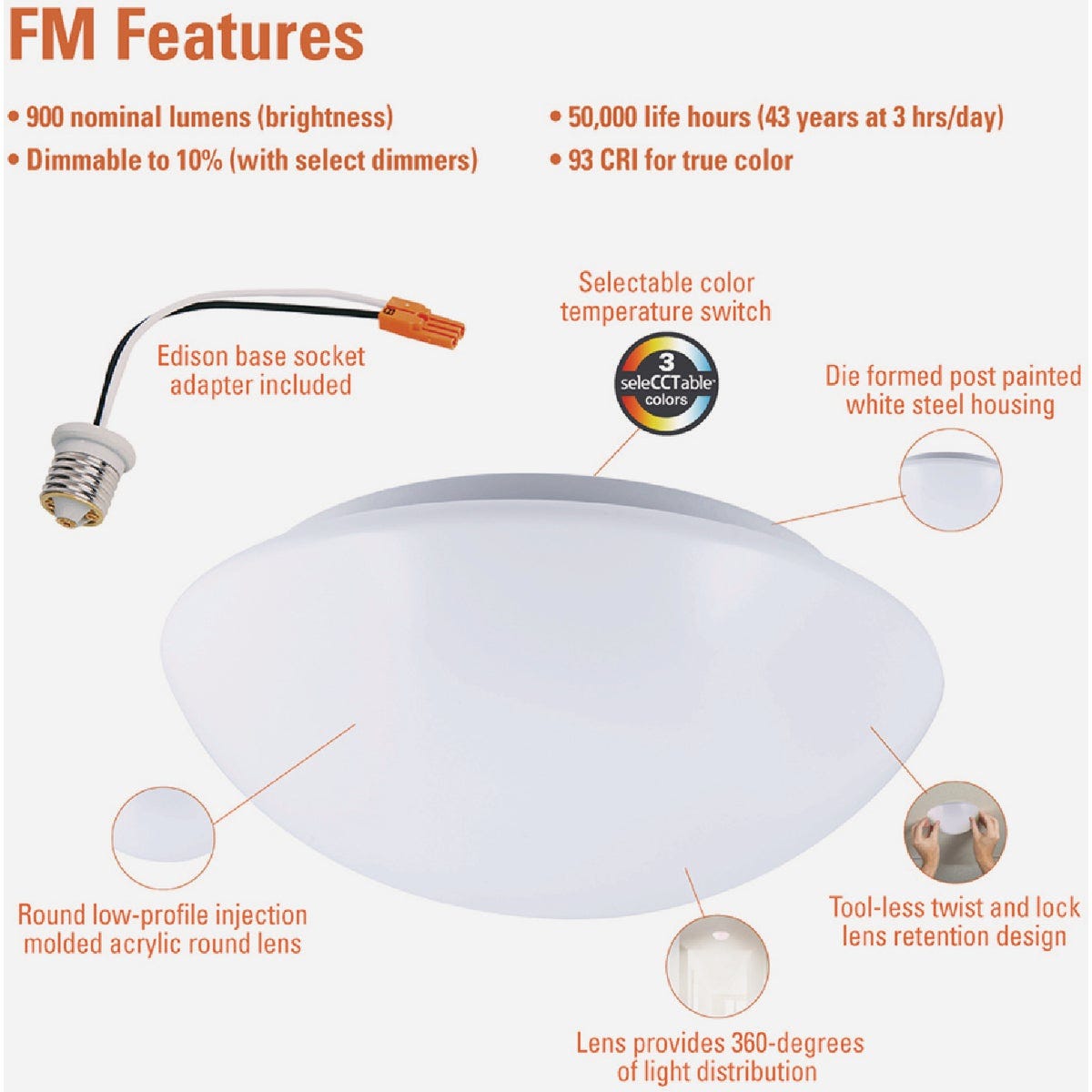 Halo 8 In. CCT LED Low Profile Round Flush Mount Ceiling Light Fixture - photo 6 Halo 8 In. CCT LED Low Profile Round Flush Mount Ceiling Light Fixture - photo 6