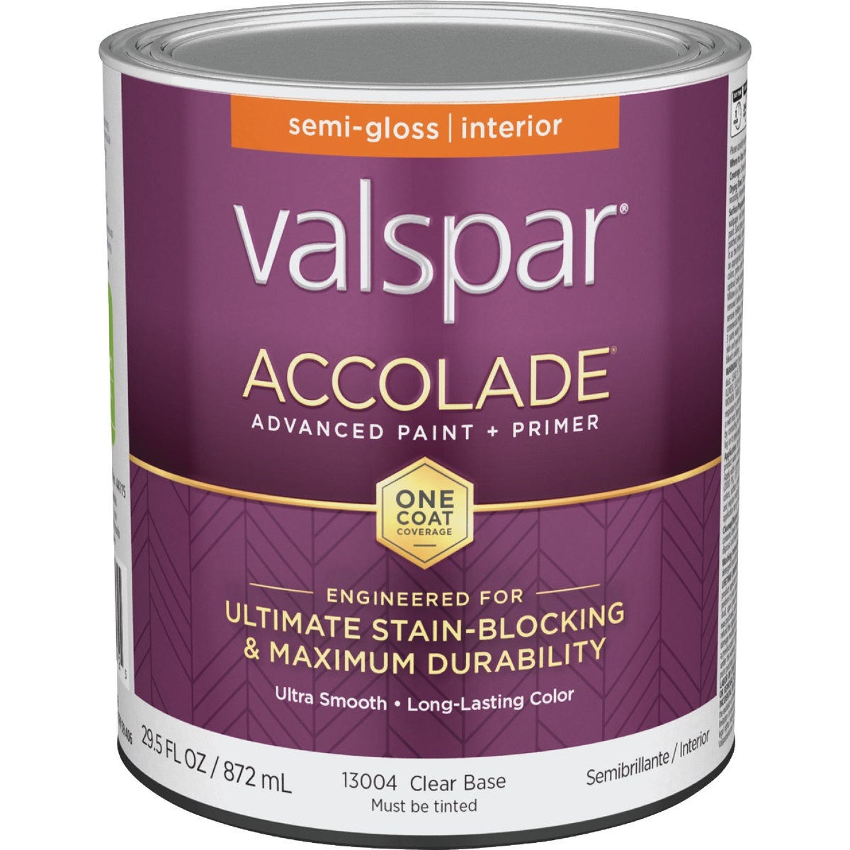 Valspar Accolade Super Premium 100% Acrylic Paint & Primer Semi-Gloss Interior Wall Paint, Clear Base, 1 Qt.