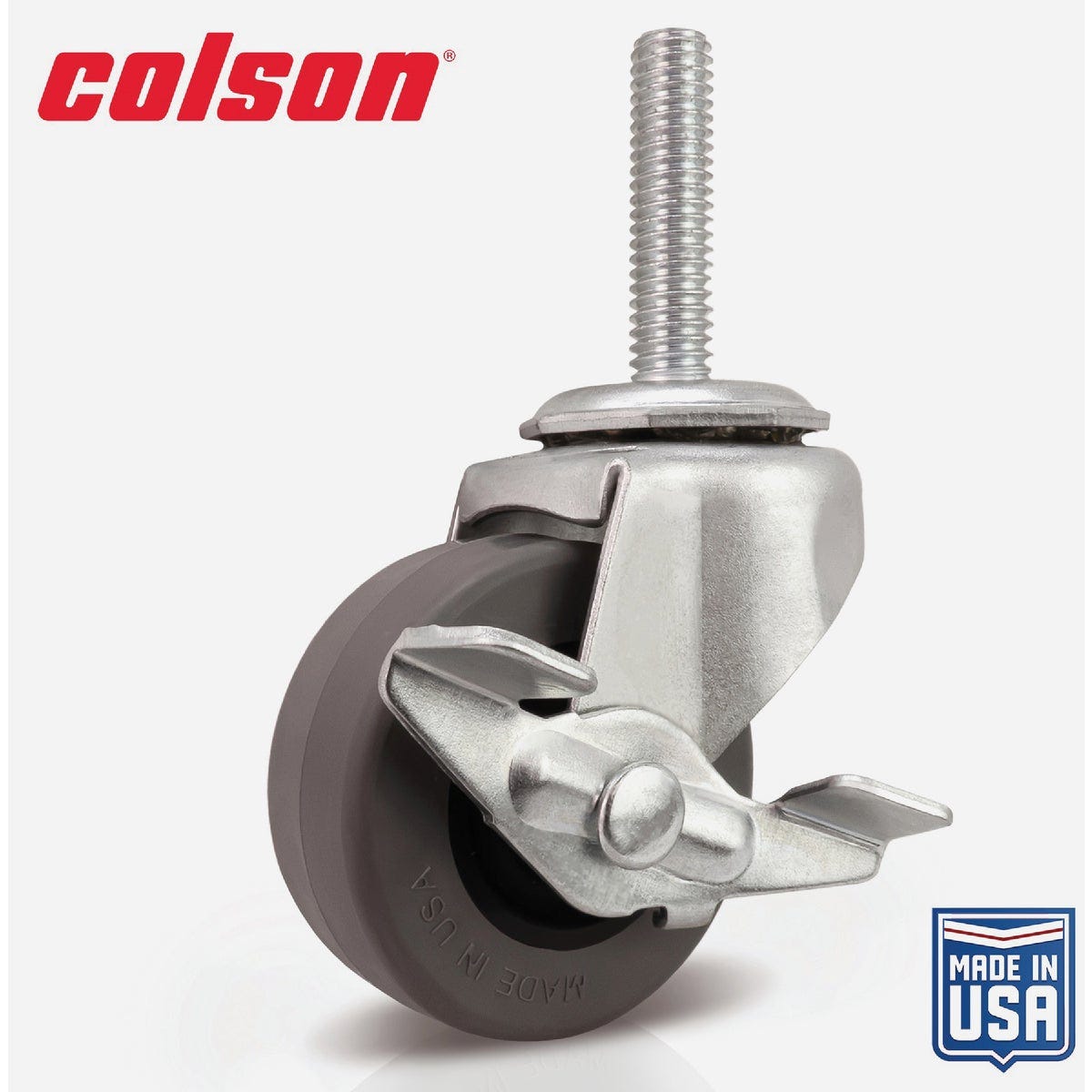 Colson 2 In. Gray TPR Swivel Threaded Stem Caster with Locking Brake