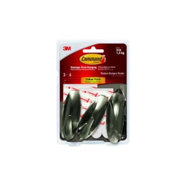 3M Command Medium Brushed Nickel Designer Hook
