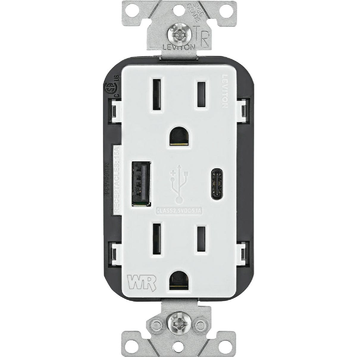 Leviton Decora 15A White 5.1A Type A/C USB 5-15R Weather/Tamper-Resistant In-Wall Charger Duplex Outlet - photo 3