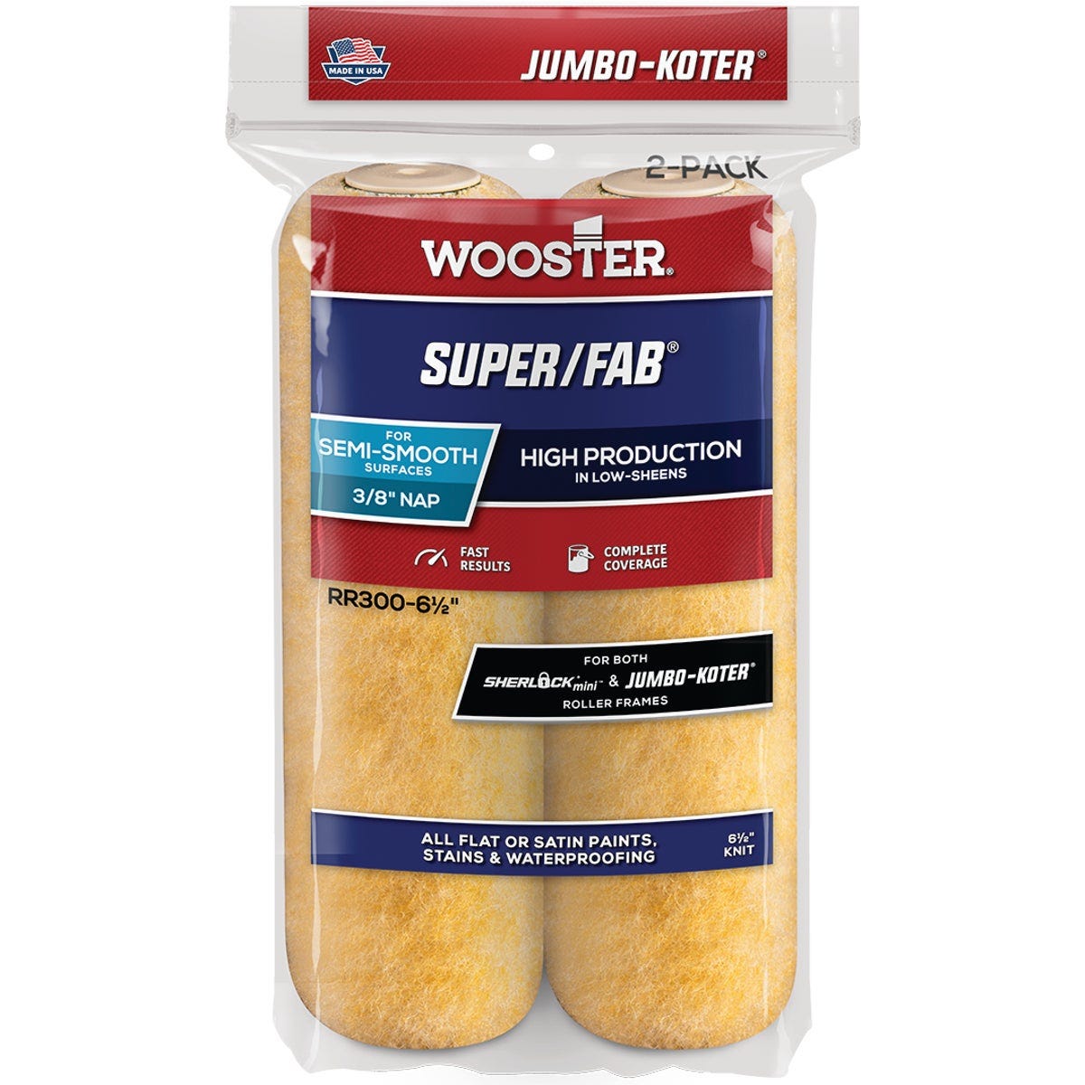 Wooster Jumbo-Koter Super/Fab 6.5 In. x 3/8 In. Button End Knit Roller Cover (2-Pack)