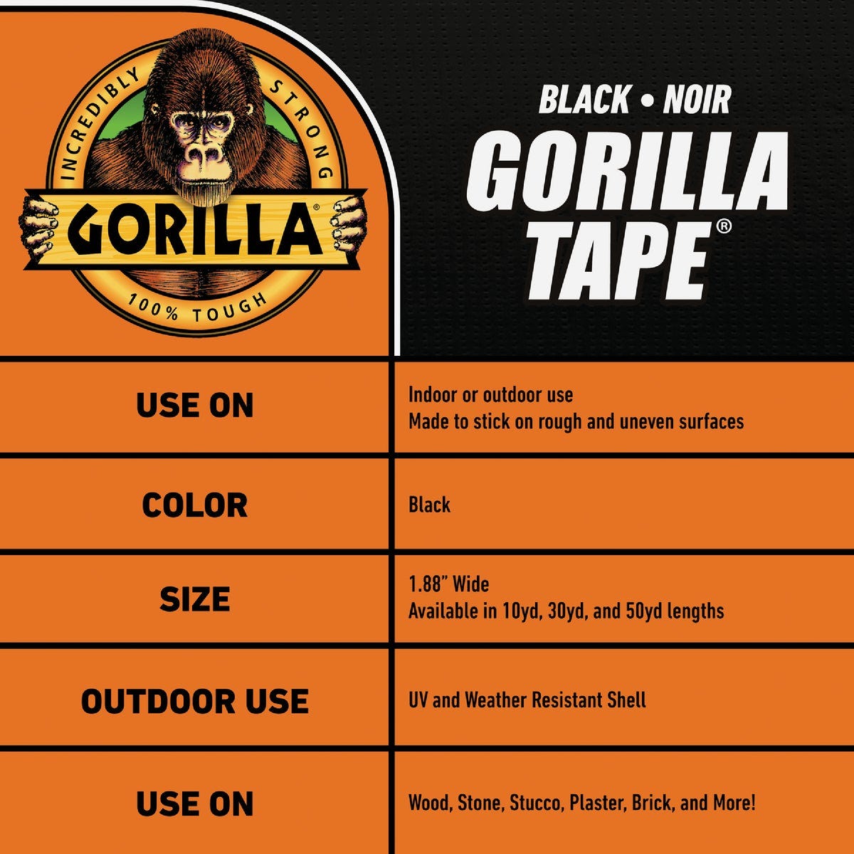 Gorilla 1.88 In. x 30 Yd. Heavy-Duty Duct Tape, Black - photo 5 Gorilla 1.88 In. x 30 Yd. Heavy-Duty Duct Tape, Black - photo 5