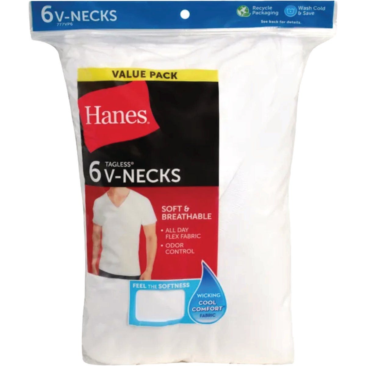 Hanes XL White Cotton V-Neck T-Shirt (6-Pack) Hanes XL White Cotton V-Neck T-Shirt (6-Pack)