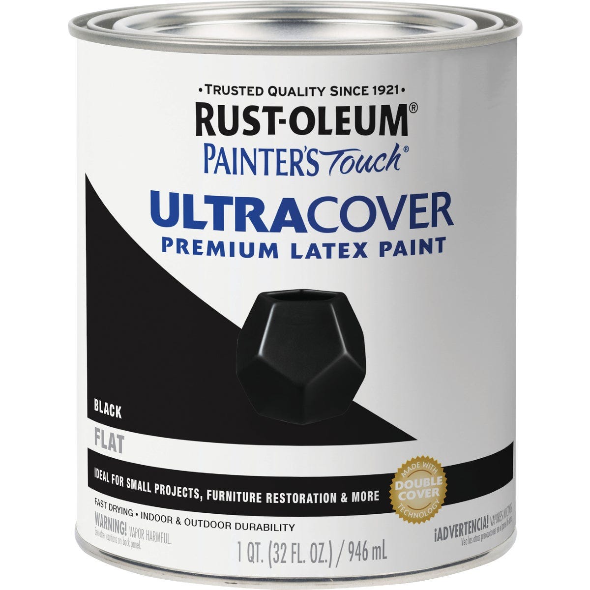Rust-Oleum Painter's Touch 2X Ultra Cover Premium Latex Paint, Flat Black, 1 Qt. - photo 2