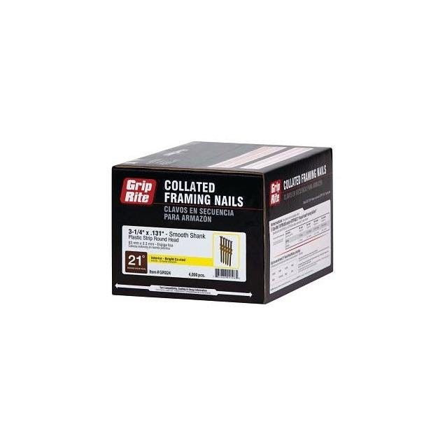 Grip-Rite 3-1/4 In. x 0.131 In. 21 Deg. Bright Coated Smooth Shank Collated Framing Nails (4000 Ct.)- - photo 2