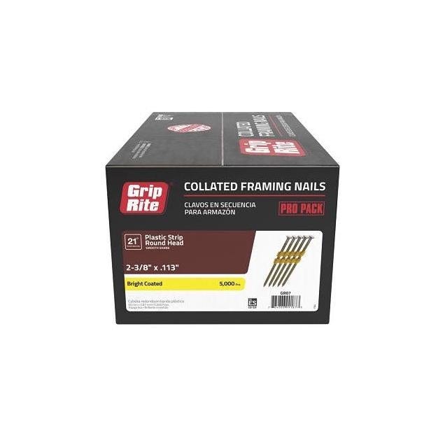 Grip-Rite 2-3/8 In. x 0.113 In. 21 Deg. Coated Smooth Shank Collated Framing Nails (5000 Ct.)