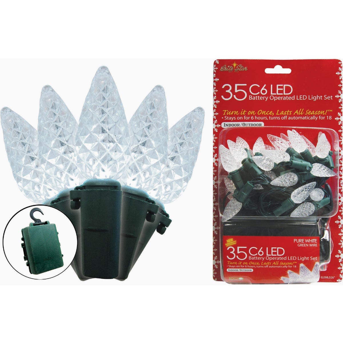 Brite Star Pure White 35-Bulb C6 LED Battery Operated Light Set