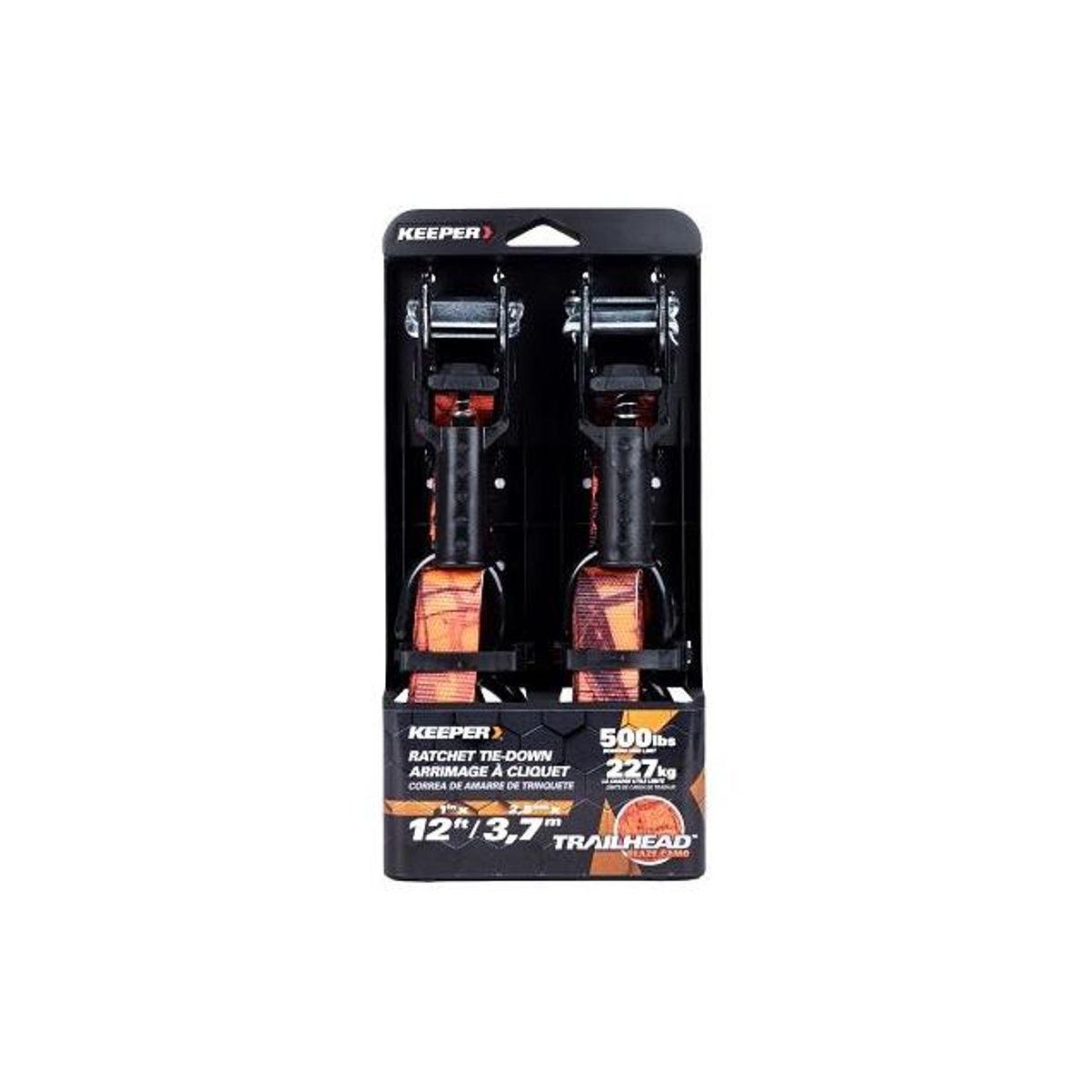 Keeper 1 In. x 12 Ft. Blaze Camo Ratchet Tie-Down (2-Pack)