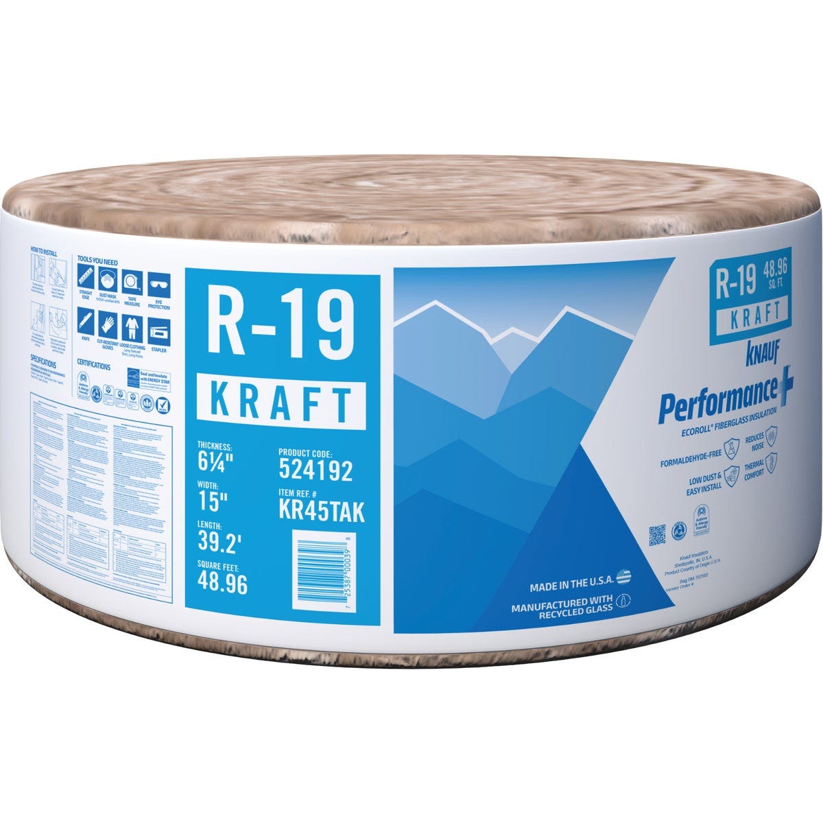 Knauf R-19 15 In. X 39 Ft. Standard Kraft Faced Roll Fiberglass Insulation Knauf R-19 15 In. X 39 Ft. Standard Kraft Faced Roll Fiberglass Insulation