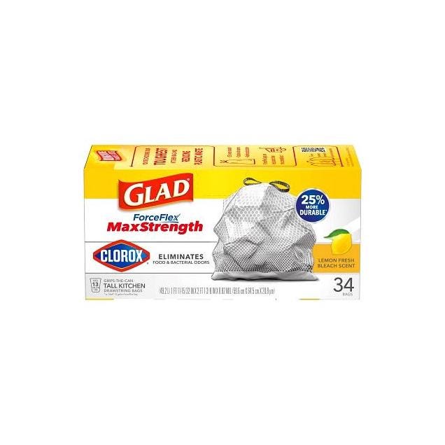 Glad ForceFlex Plus 34-Ct. 13-Gal. Drawstring Trash Bags Glad ForceFlex Plus 34-Ct. 13-Gal. Drawstring Trash Bags