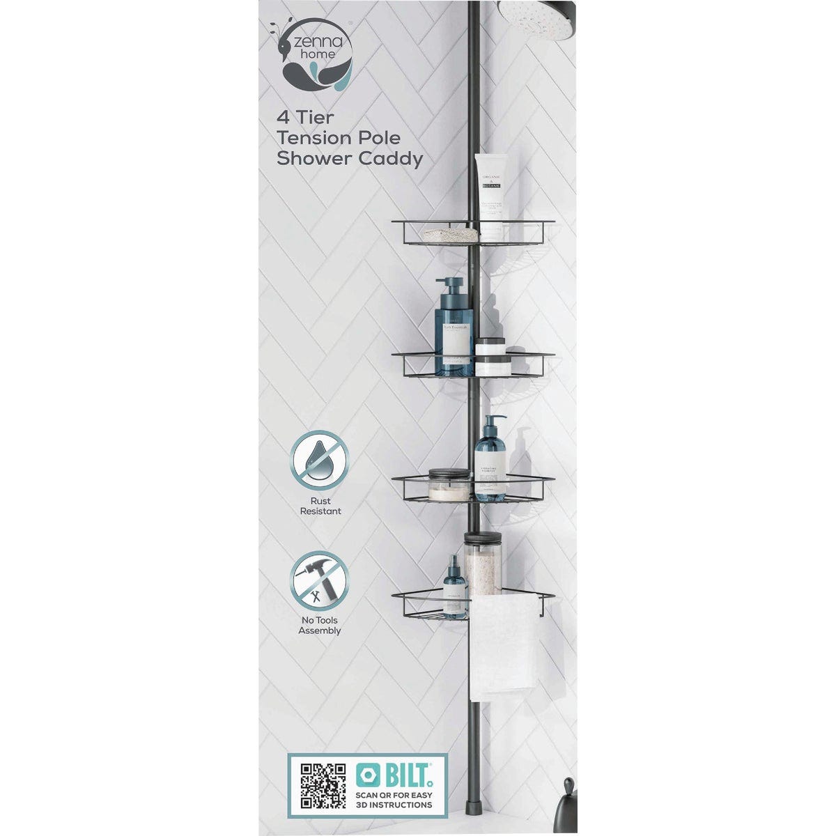Zenna Home Matte Black Corner Shower Tension Pole Caddy