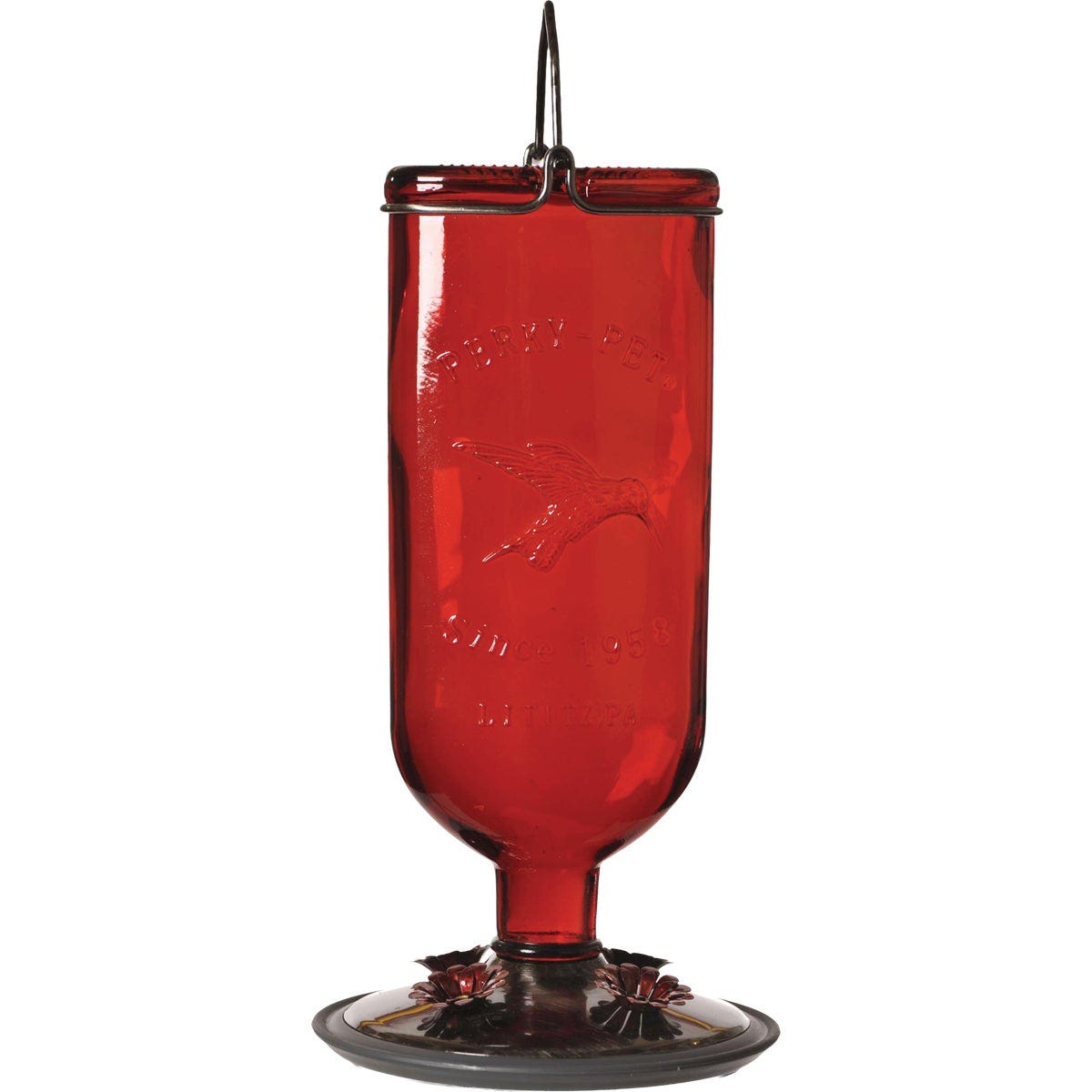 Perky-Pet 16 Oz. Red Antique Glass Bottle Hummingbird Feeder Perky-Pet 16 Oz. Red Antique Glass Bottle Hummingbird Feeder