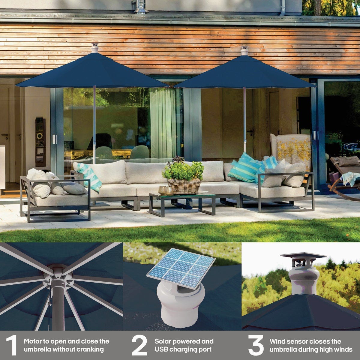 Above 9 Ft. Aluminum Pole Spectrum Indigo Smart Umbrella - photo 3