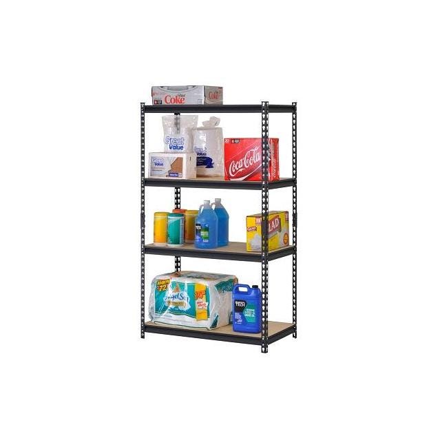 Muscle Rack 36 In. x 18 In. x 60 In. Black Steel 4-Shelf Industrial Shelving Unit Muscle Rack 36 In. x 18 In. x 60 In. Black Steel 4-Shelf Industrial Shelving Unit