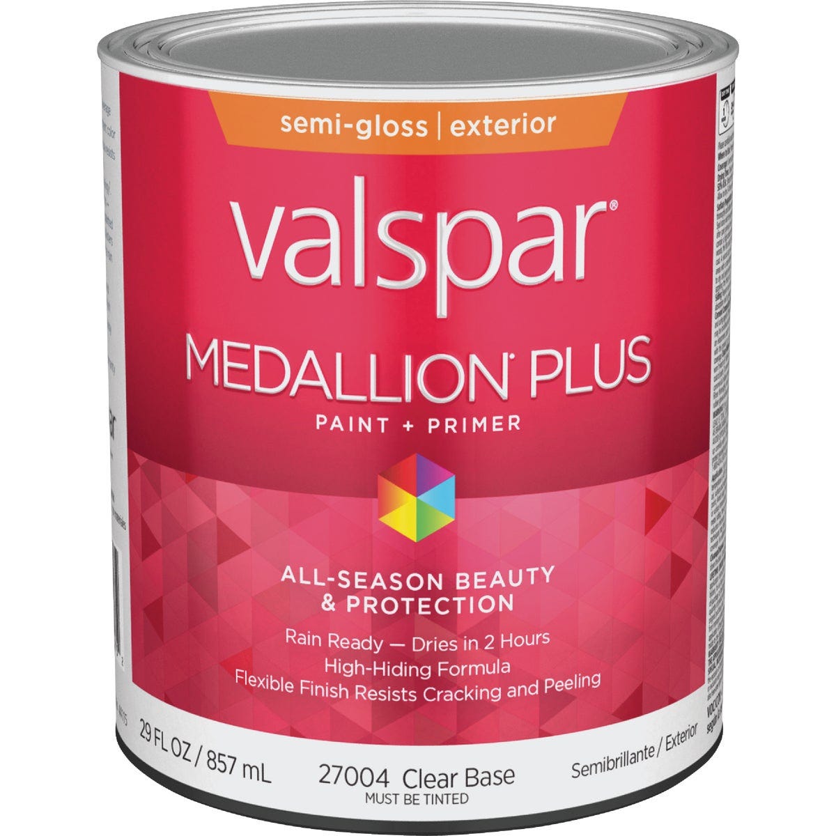 Valspar Medallion Plus Premium Paint & Primer Semi-Gloss Exterior Paint, Clear Base, 1 Qt.