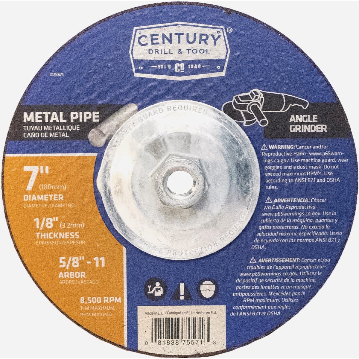 Century Drill & Tool 7 In. x 1/8 In Depressed Center Metal Grinding Wheel Century Drill & Tool 7 In. x 1/8 In Depressed Center Metal Grinding Wheel