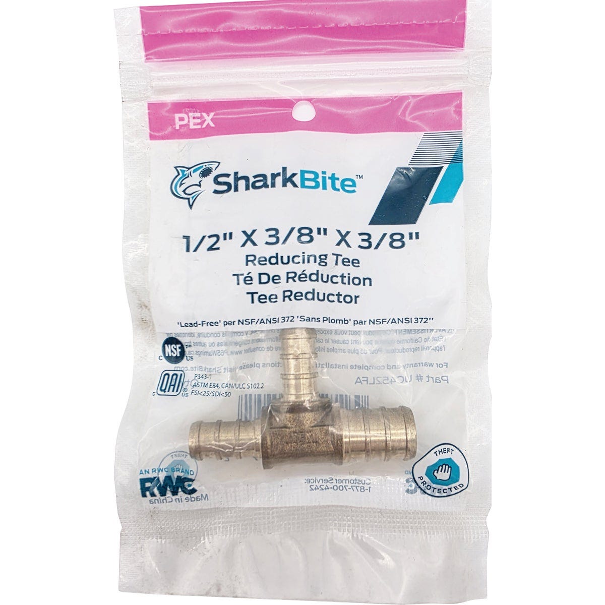 SharkBite 1/2 In. x 3/8 In. x 3/8 In. Barb Brass PEX Tee - photo 2 SharkBite 1/2 In. x 3/8 In. x 3/8 In. Barb Brass PEX Tee - photo 2