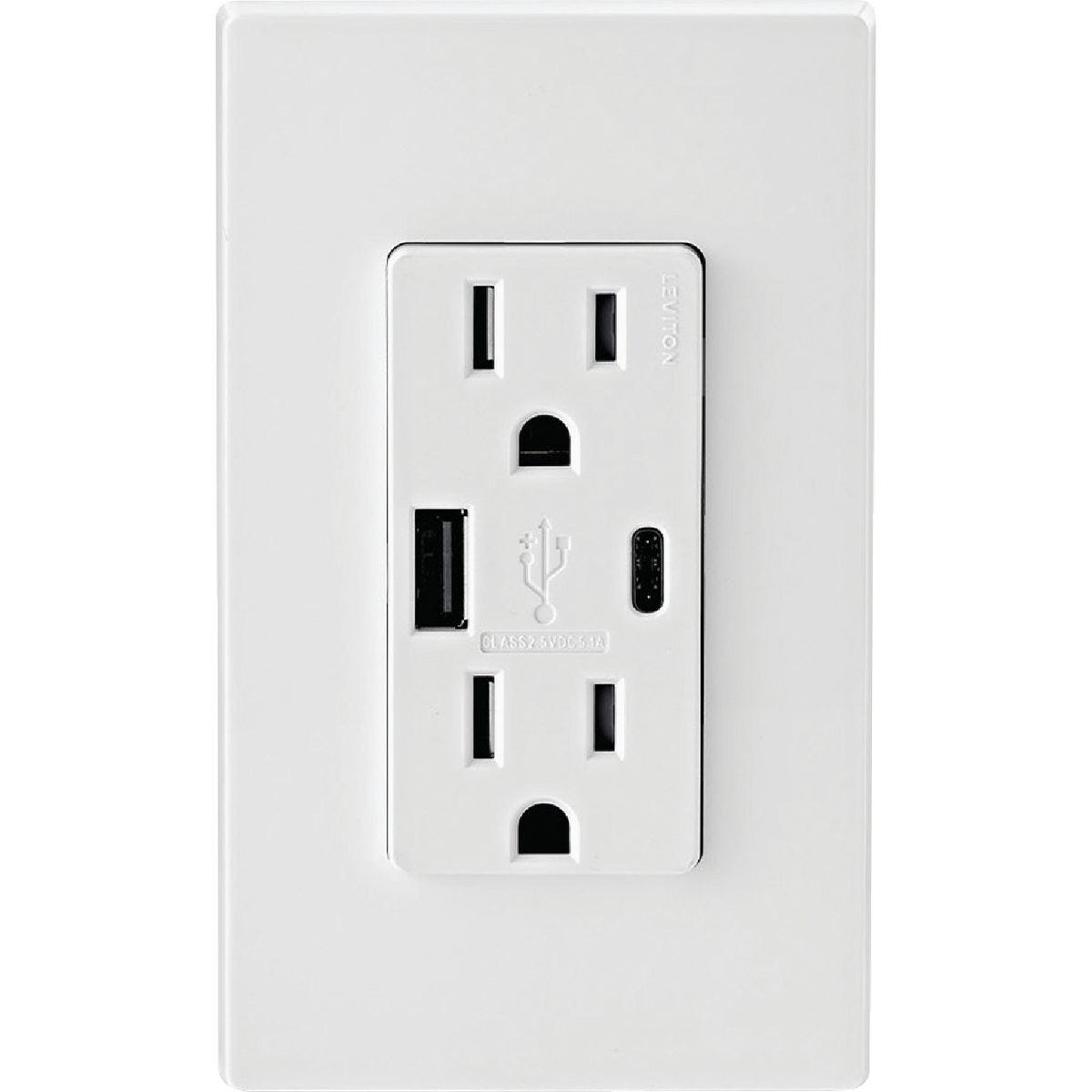 Leviton Decora 5.1A 5V White Type A/C USB Charging Outlet with 15A 125V 5-15R Tamper Resistant Duplex Outlet - photo 3