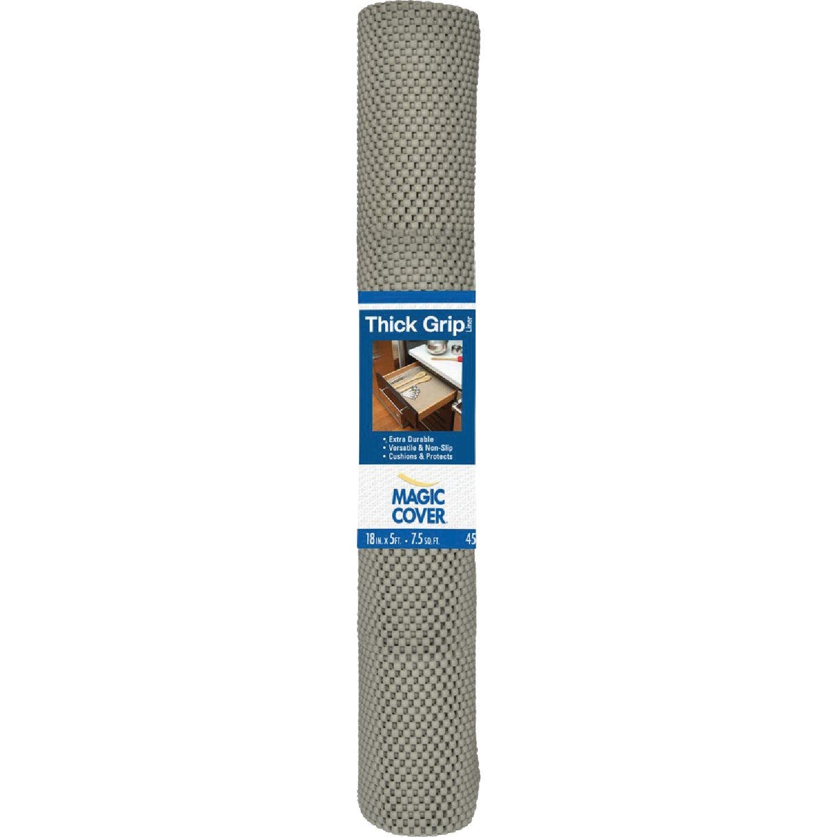 Magic Cover Thick Grip 18 In. x 5 Ft. Gray Self-Adhesive Shelf Liner Magic Cover Thick Grip 18 In. x 5 Ft. Gray Self-Adhesive Shelf Liner