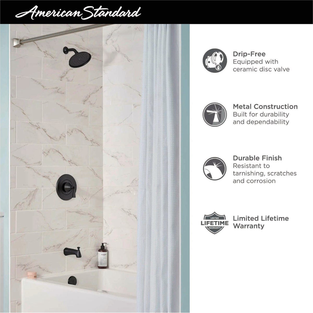 American Standard Glenmere Matte Black Single-Handle Lever Tub & Shower Faucet - photo 7 American Standard Glenmere Matte Black Single-Handle Lever Tub & Shower Faucet - photo 7