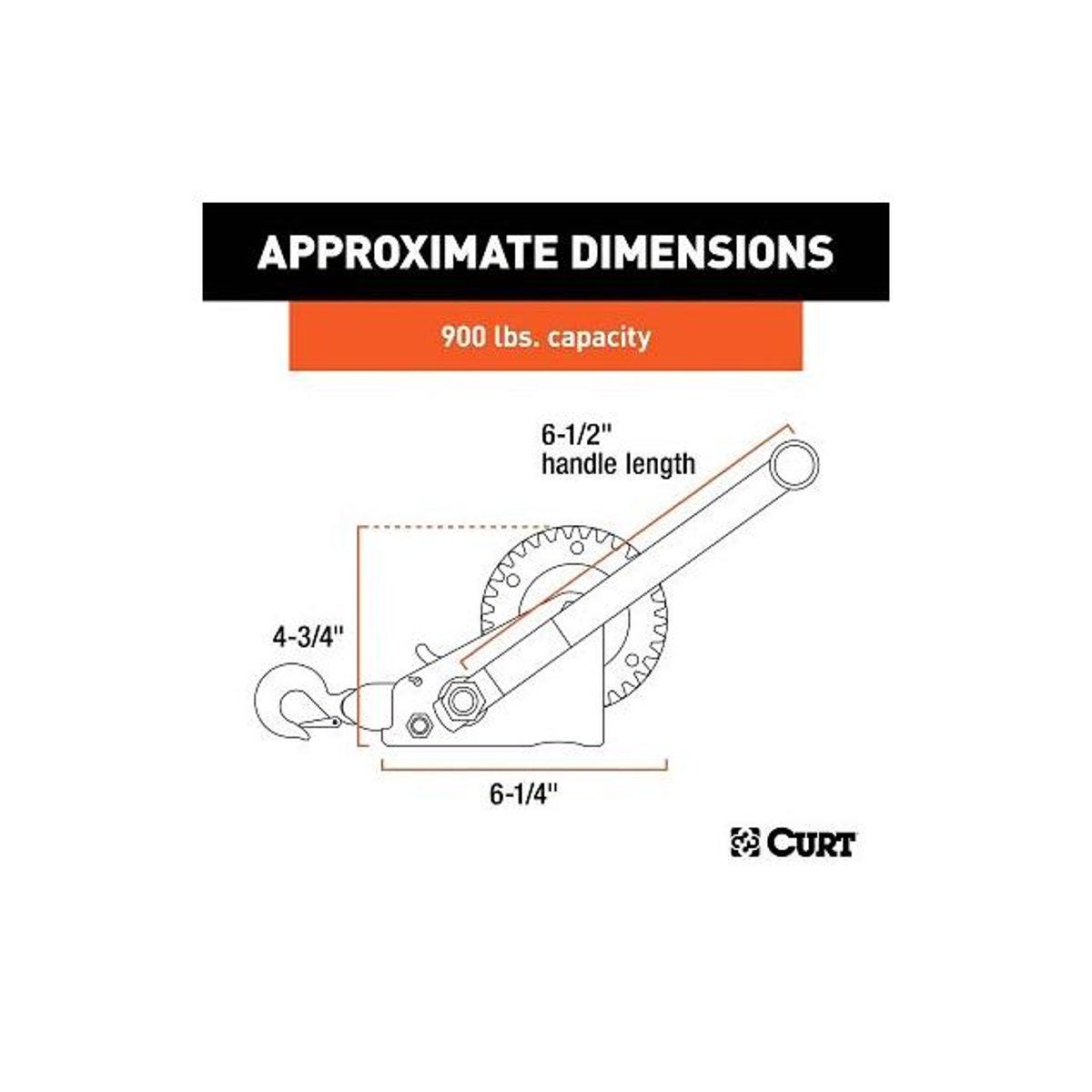Curt 6-1/2 In. Handle 900 Lb. Hand-Crank Winch - photo 2