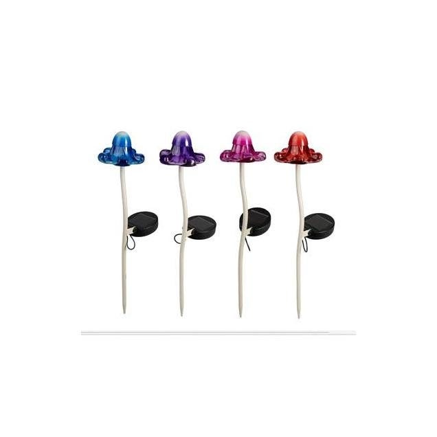 Moonrays Metal & Glass Solar LED Mushroom Stick Lights
