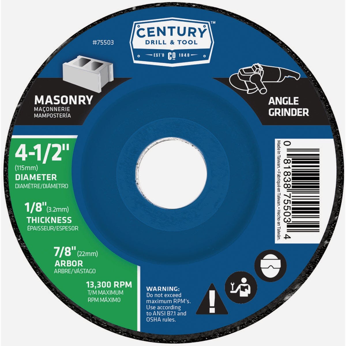 Century Drill & Tool 4-1/2 In. x 1/8 In. Depressed Center Masonry Grinding Wheel