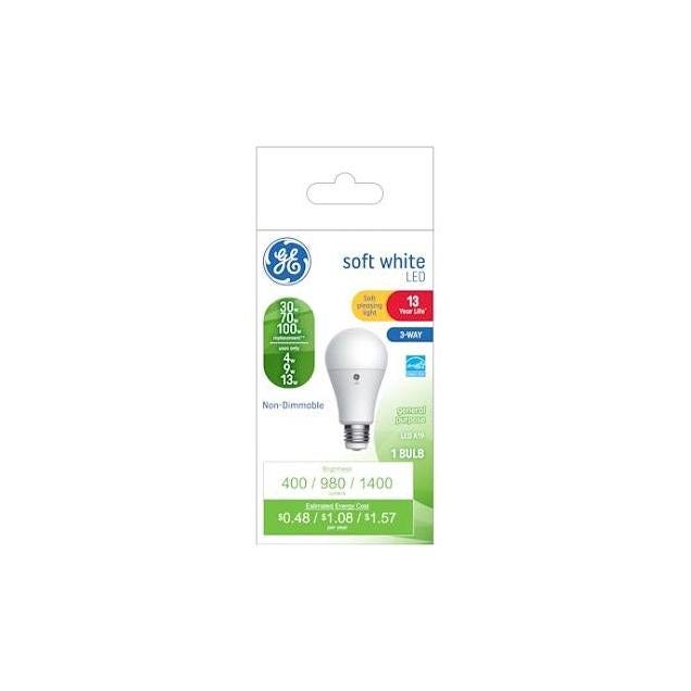 GE 4/9/13W Soft White A19 Medium Base 3-Way LED Light Bulb
