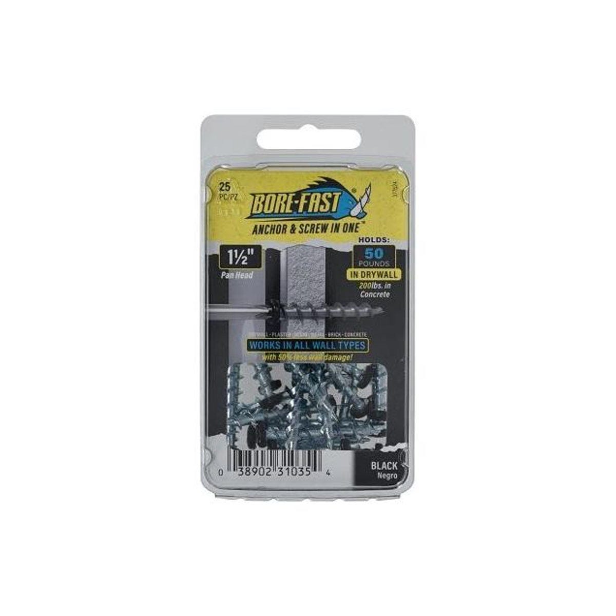 Hillman Borefast 1-1/2 In. Black Coated Head 1-Piece Wall Anchor & Screw (25 Ct.)