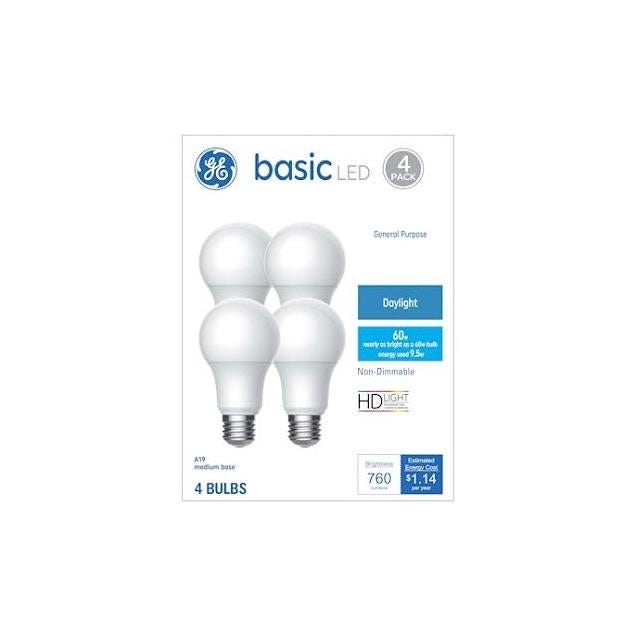 GE 9.5W Daylight A19 Medium Base 760 Lumens LED Light Bulb (4-Pack) GE 9.5W Daylight A19 Medium Base 760 Lumens LED Light Bulb (4-Pack)