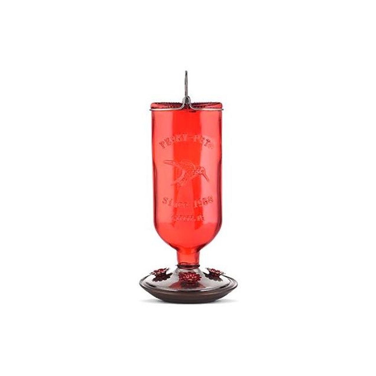 Perky-Pet 16 Oz. Red Antique Bottle Glass Hummingbird Feeder