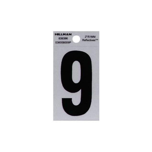 Hillman 2 In. Vinyl Black & Silver Reflective Adhesive Number, 9