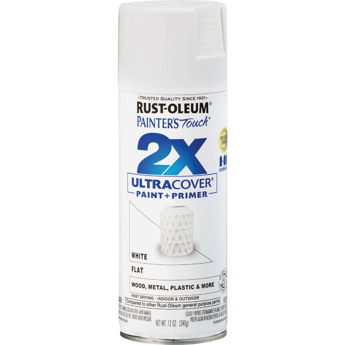 Rust-Oleum Painter's Touch 2X Ultra Cover 12 Oz. Flat Paint + Primer Spray Paint, White - photo 2