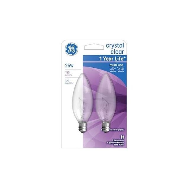 GE 25W Clear Blunt Tip Candelabra Light Bulb (2-Pack)