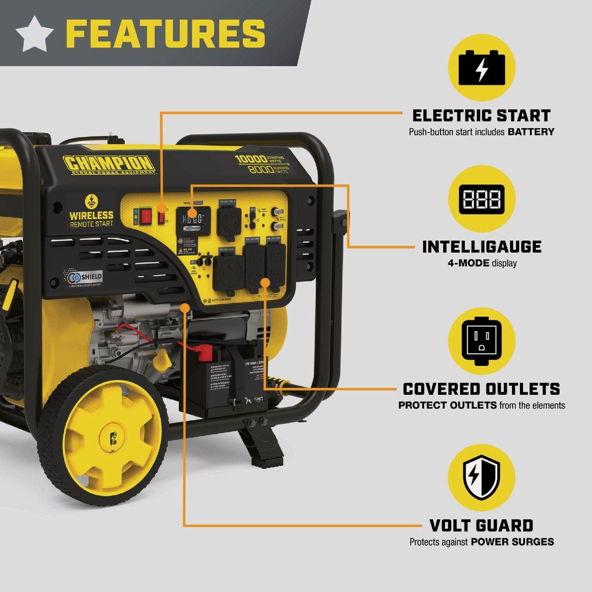 Champion 8000W Gasoline Portable Generator with Wireless Start and CO Shield - photo 5