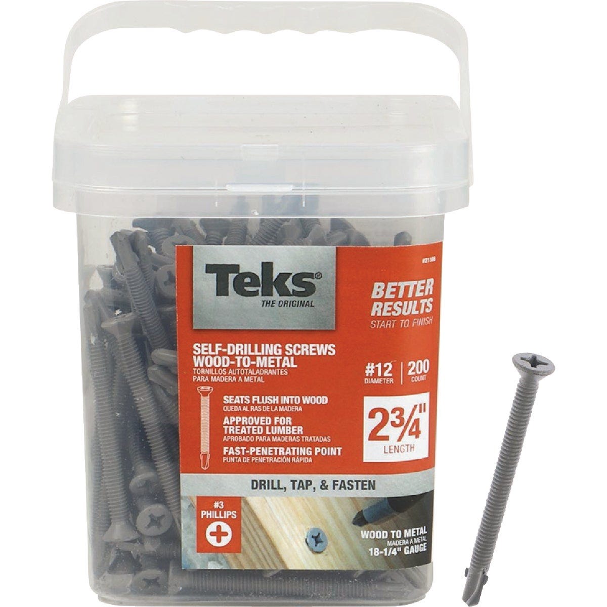 Teks #12 x 2-3/4 In. Phillips Flat Head Self-Drilling Wood to Metal Screw (200 Ct.) Teks #12 x 2-3/4 In. Phillips Flat Head Self-Drilling Wood to Metal Screw (200 Ct.)