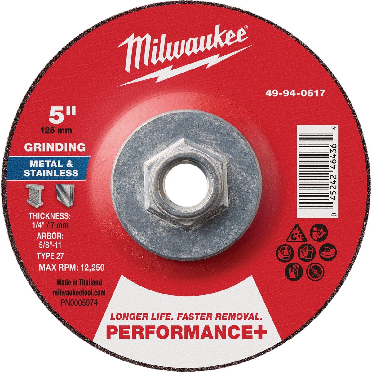 Milwaukee Type 27 5 In. x 1/4 In. x 5/8 In.-11 Performance-Plus Metal Grinding Cut-Off Wheel