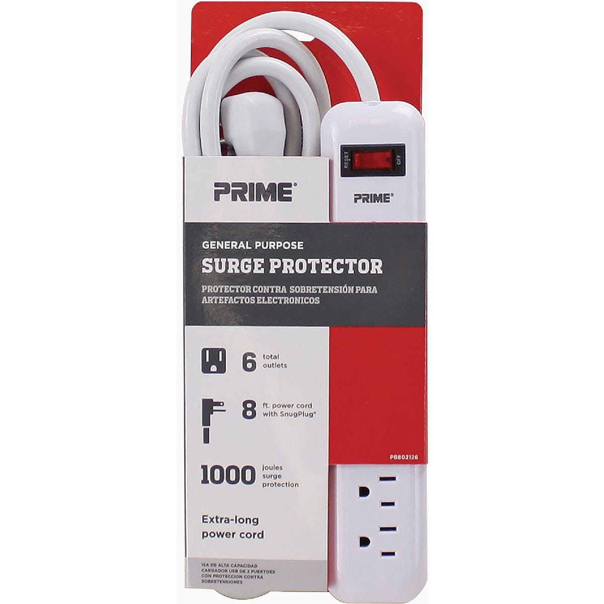 Prime 6-Outlet 1000J Surge Protector Strip with 8 Ft. Cord Prime 6-Outlet 1000J Surge Protector Strip with 8 Ft. Cord