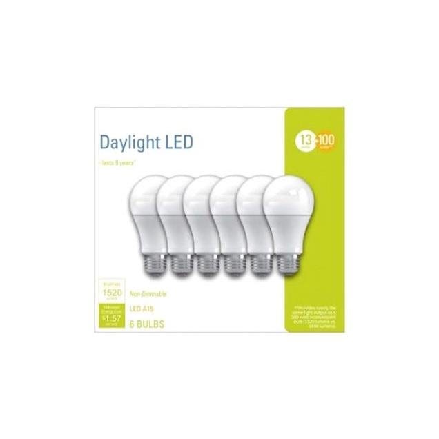 GE 13W Daylight A19 Medium Base LED Light Bulb (6-Pack)