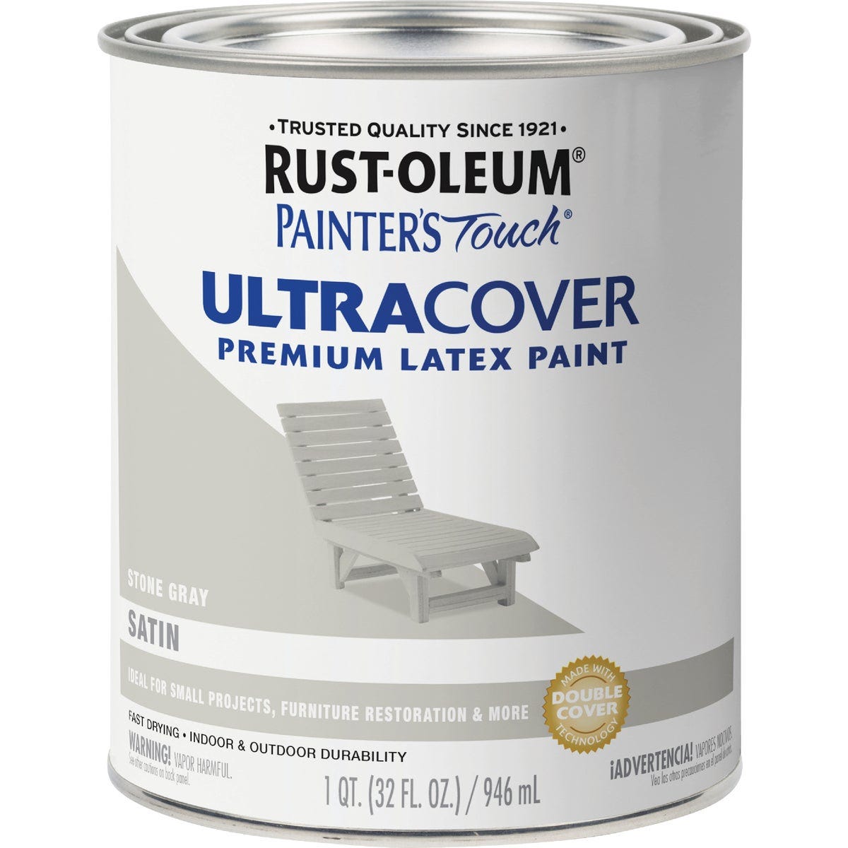 Rust-Oleum Painter's Touch 2X Ultra Cover Premium Latex Paint, Satin Stone Gray, 1 Qt. - photo 2