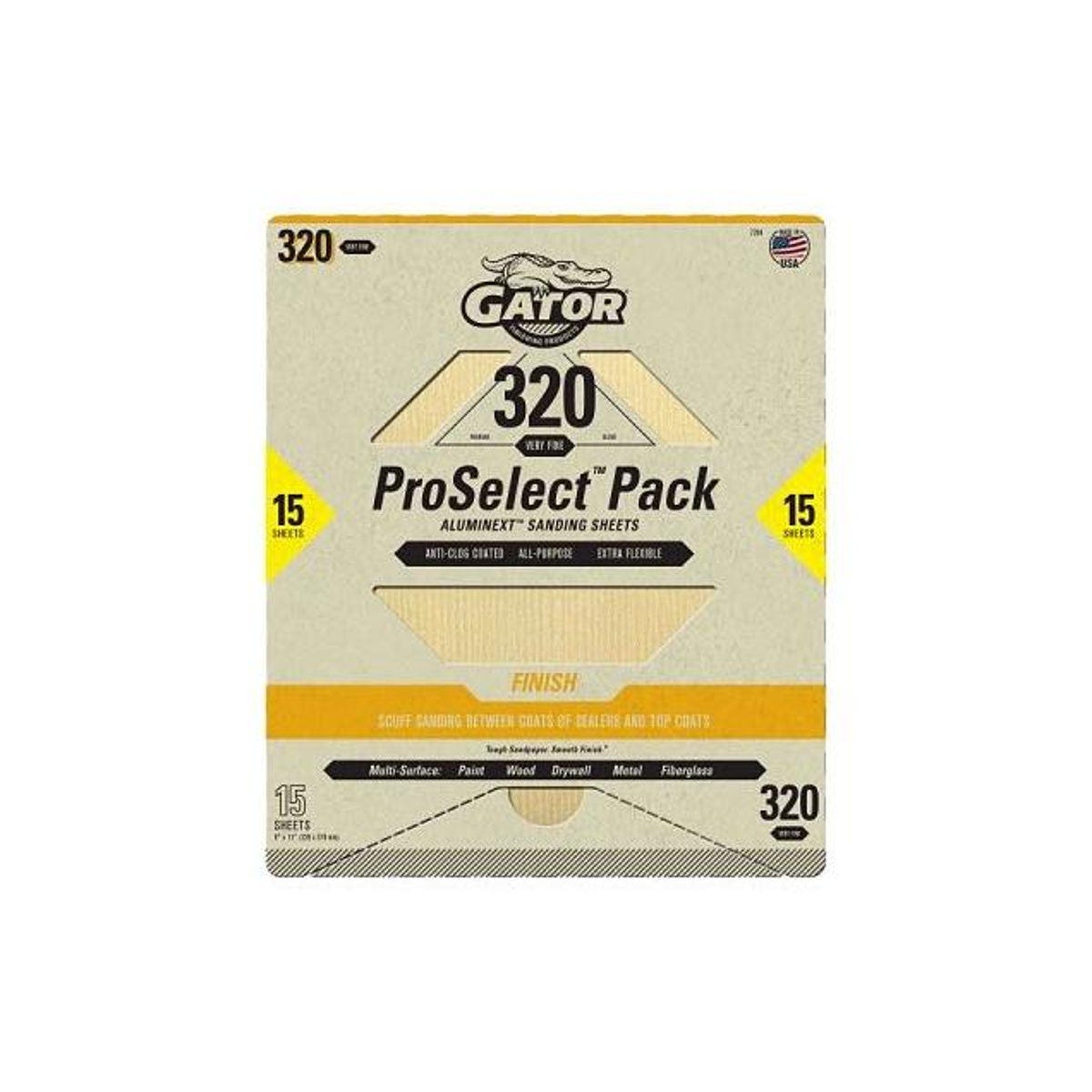 Gator 9 In. x 11 In. 320-Grit Premium Sandpaper Sheets (15-Pack)