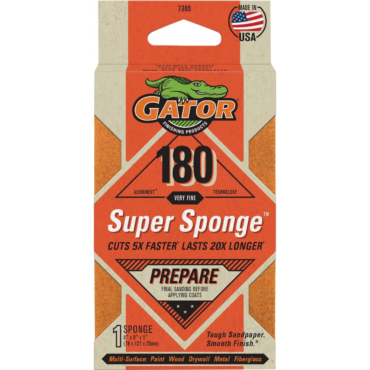 Gator 3 In. x 5 In. x 1 In. Medium 180-Grit EZ123 Premium Sanding Sponge Gator 3 In. x 5 In. x 1 In. Medium 180-Grit EZ123 Premium Sanding Sponge