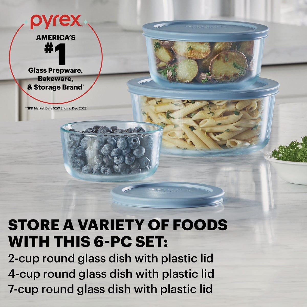 Pyrex Simply Store Tinted Round Storage Set with Blue Plastic Lids (6-Piece) - photo 2 Pyrex Simply Store Tinted Round Storage Set with Blue Plastic Lids (6-Piece) - photo 2