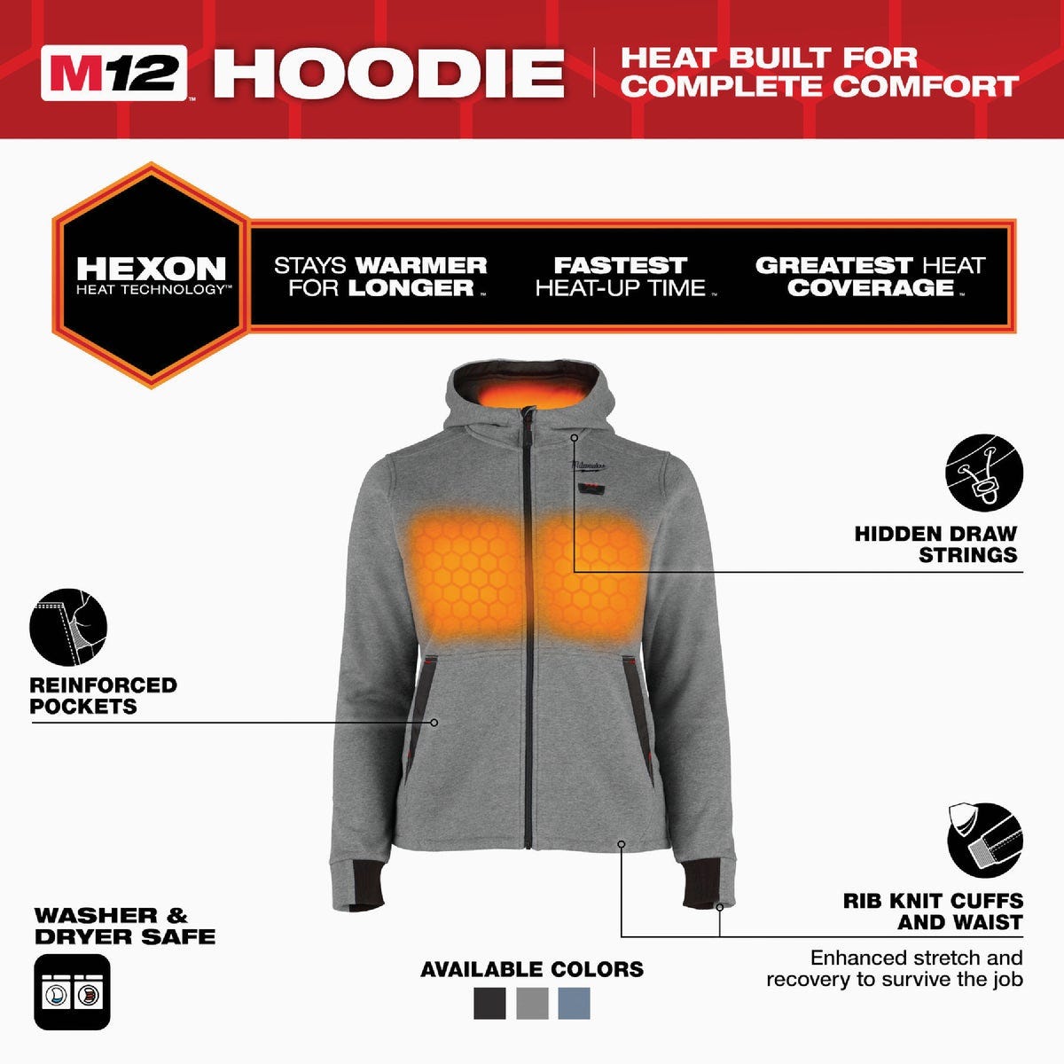 Milwaukee M12 Women's Medium Gray Full-Zip Heated Hoodie Kit - photo 6