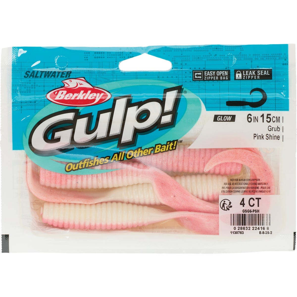 Berkley Gulp! 6 In. Pink Shine Saltwater Grub (4-Pack)