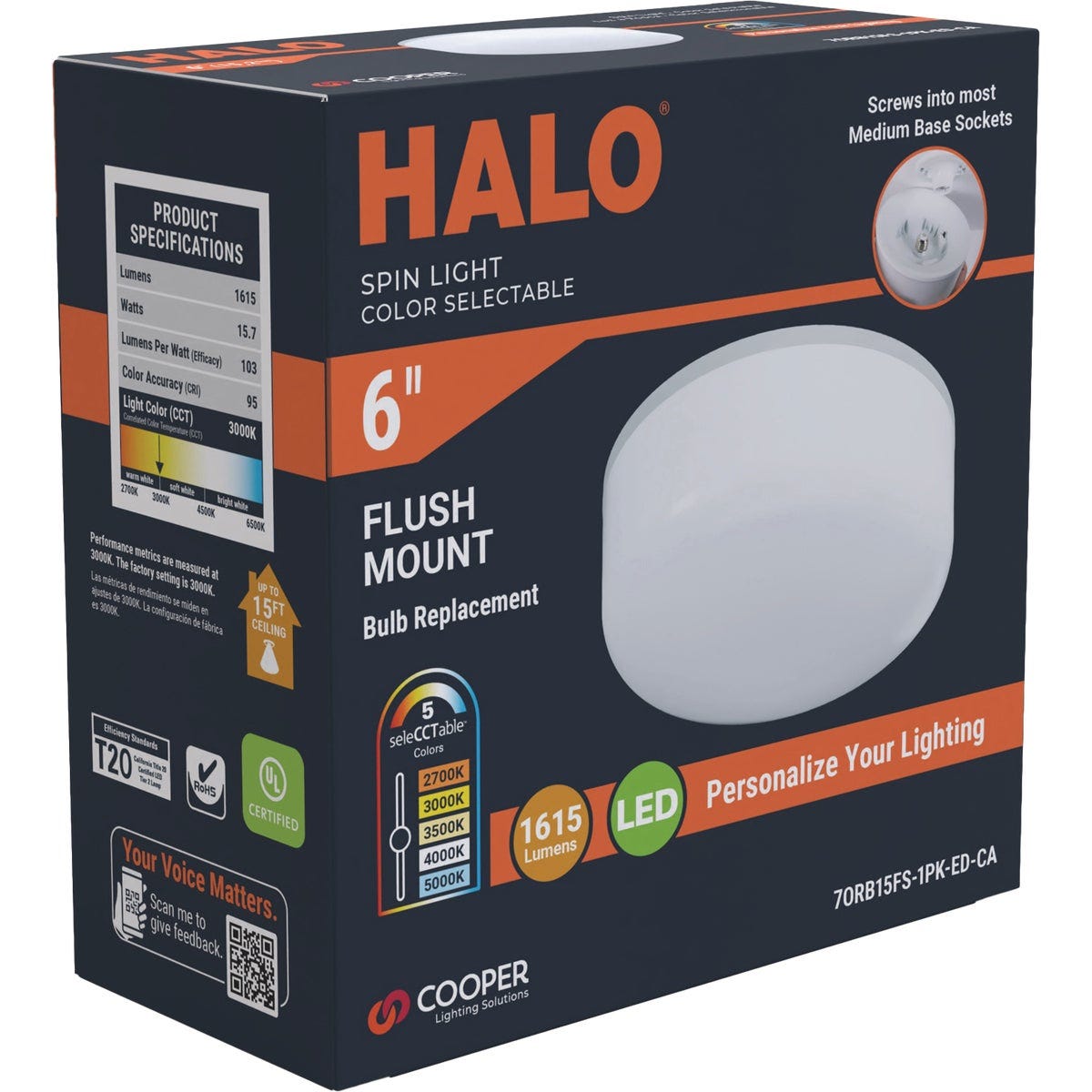 Halo 6 In. Color Selectable Bulb Replacement Spin Light - photo 3